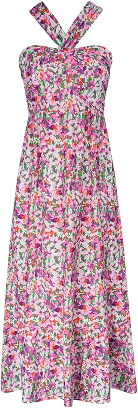 GRACE KARIN 2025 Women's Criss Cross Halterneck Sleeveless Summer Floral Print Flowy A Line Maxi Dress