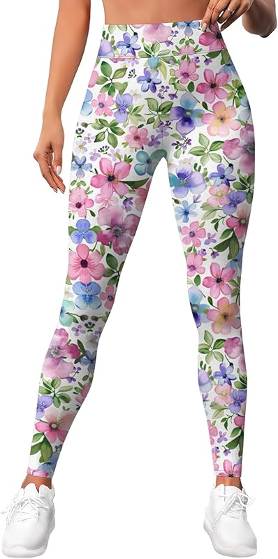 Leggings for Women Workout Funny Printed Gym Athletic Womens Yoga Pants Camo Print Legging Camouflage Floral Tropical Pants