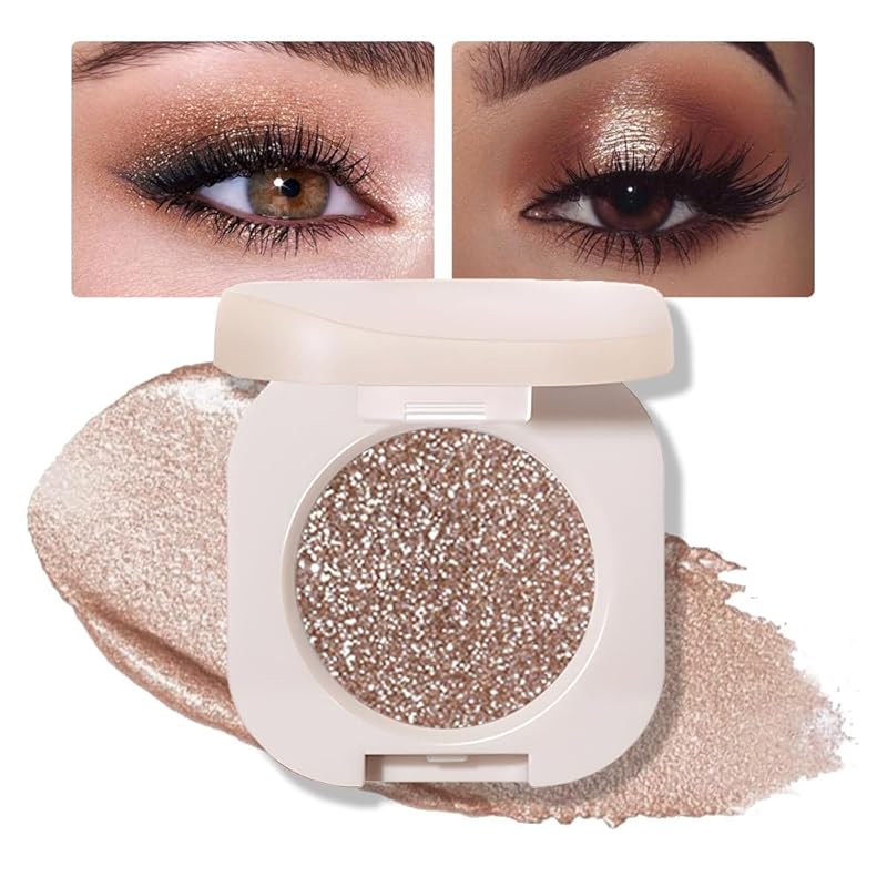 Monochrome Glitter Eyeshadow - Light Brown Shimmer Eye Shadow, Talc-Free, Paraben-Free, Cruelty-Free, Long-Lasting Single Eyeshadow Palette for Everyday & Special Occasions 11#
