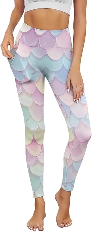 Poceacles Yoga Pants for Women with Pockets Full Length Workout Leggings High Waist Tummy Control Lounge Pants Activewear