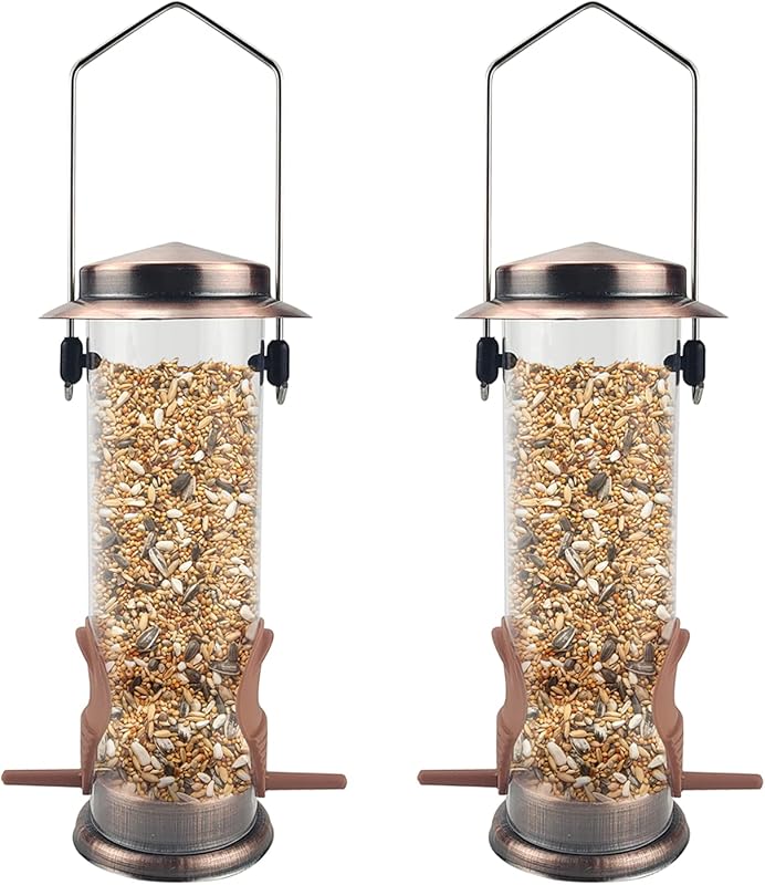 MIXXIDEA Wild Bird Feeders For Outdoors Hanging Stainless Steel Hanging Bird Feeder Tube, Finch Feeder For Garden Backyard Decoration Attractive Water Resistant Bird Feeders For Outside Green - 2 Pack