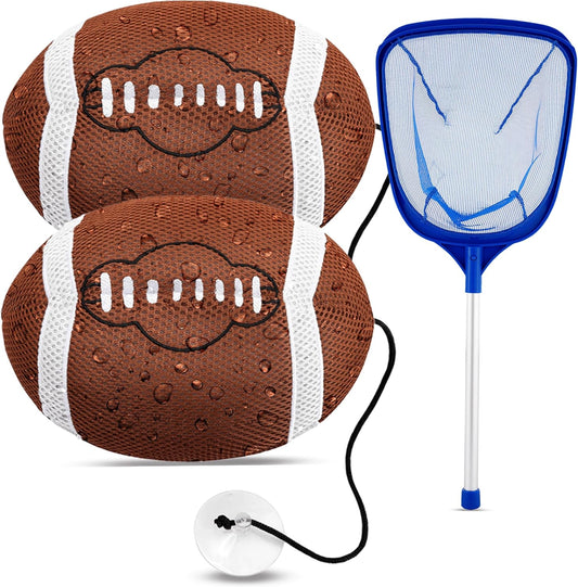 Hot Tub Scum Absorber Football ScumGuard Mesh - 2-Pack Oil & Scum Absorber for Spa, Hot Tub & Pool - Keeps Water Clear & Filters Protected - Includes Pool Net Skimmer & 2 Washable Football Absorbers