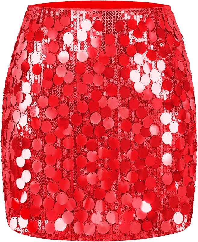 Maner Women's Sequin Skirt Sparkle Stretchy Bodycon Mini Skirts Night Out Party