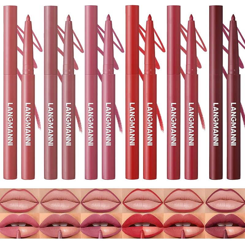 LANGMANNI 12 Colors Sculpting Matte Velvet Lip Liner Set,Smooth Creamy Texture,Waterproof And High Pigmented For Girls Daily Application Lip Makeup