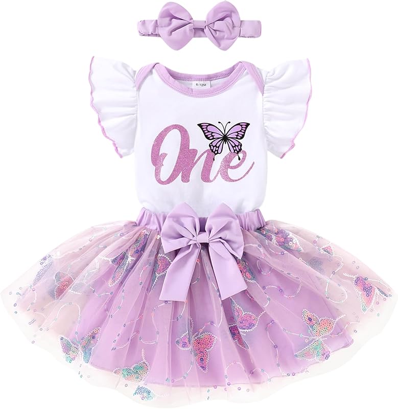 YOUNGER TREE Baby Girls 1st Birthday Outfit ONE Romper Tulle Tutu Skirt with Headband Sets Baby First Princess Dress