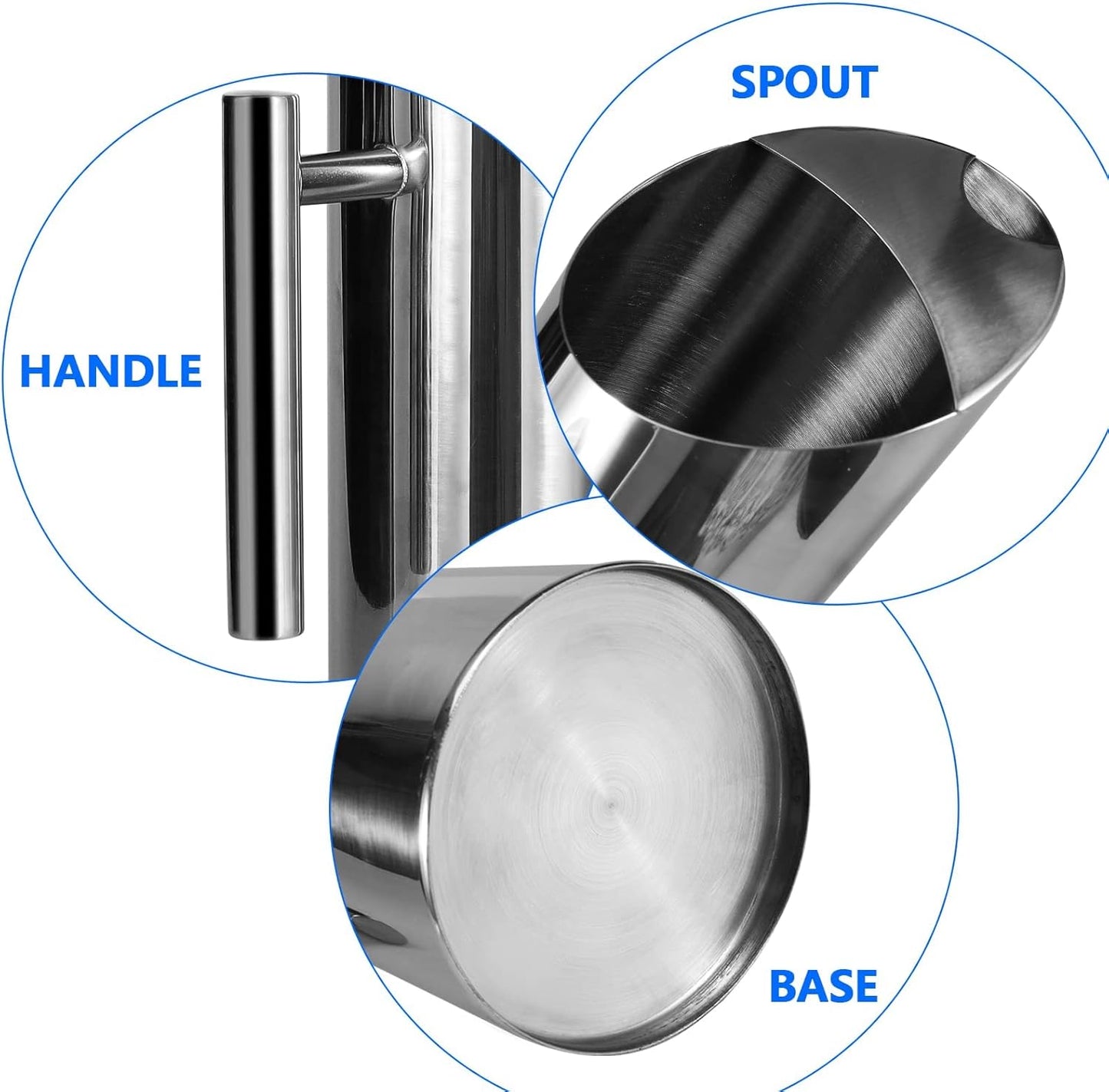 Stainless Steel Water Pitcher Carafe with Ice Guard 53 Ounces Capacity Chrome Plated Mirror Finish by MUGLIO