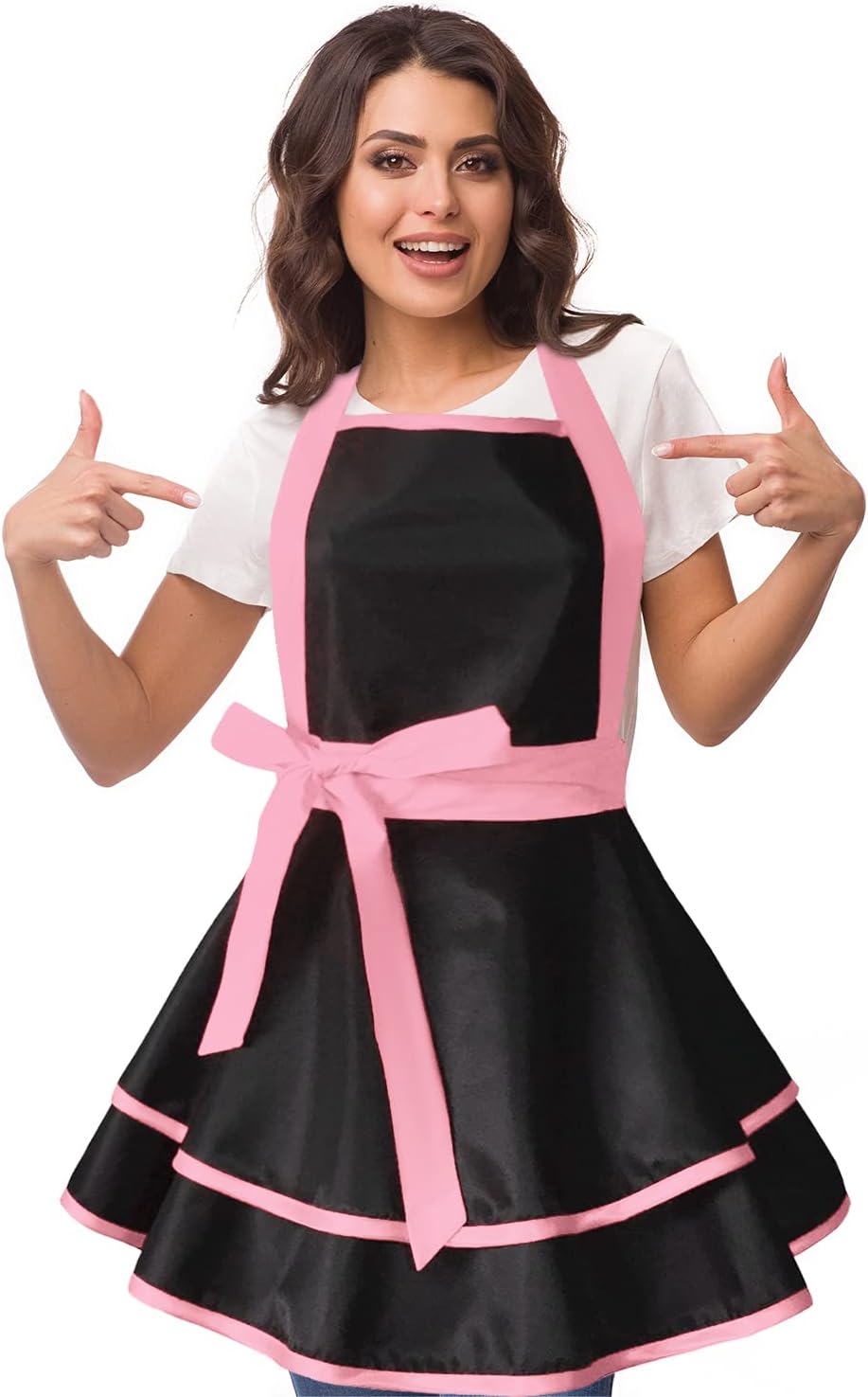 Violet Mist Cute Lovely Retro Aprons for Women Girls Ladies Sexy Vintage Aprons Black Pink Vintage 50s Apron Halloween Christmas Apron Cooking Kitchen Ruffle Apron for Housewife Waitress Mother's Gift