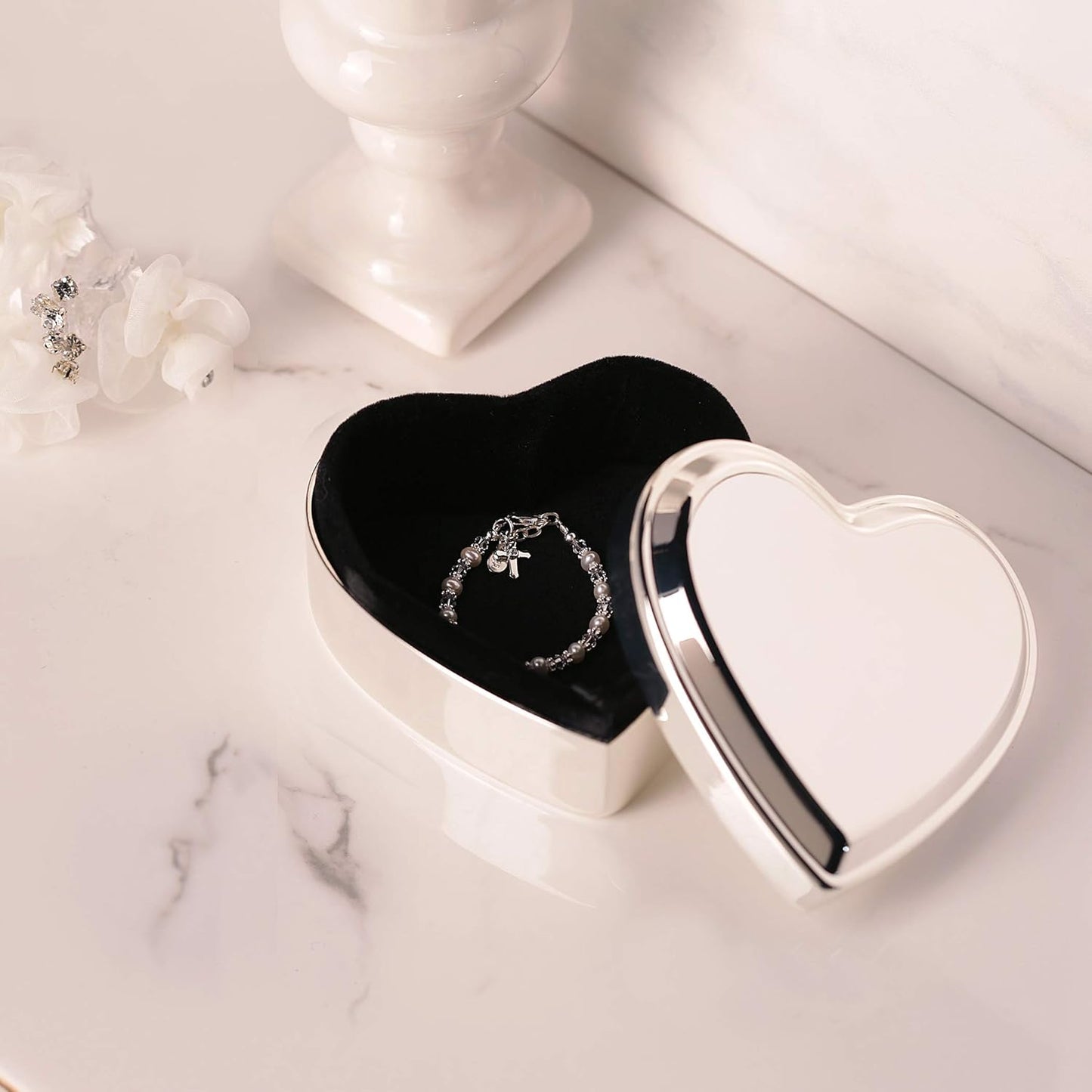 Cherished Moments Silver Toned Heart Shaped Jewelry Keepsake Box for Jewelry, Trinkets or Special Treasures