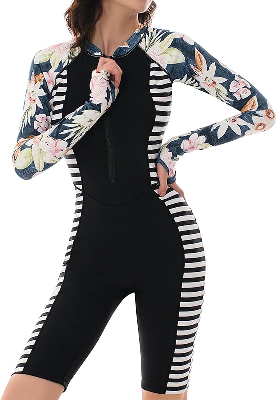 Women One Piece Long Sleeve Rash Guard UV Protection Surfing Swimsuit Swimwear Bathing Suit