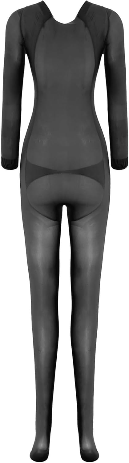 ACSUSS Womens 8D Ultrathin Catsuit Glossy Oil Shiny Sheer Nylon Bodystocking Full Body Jumpsuit