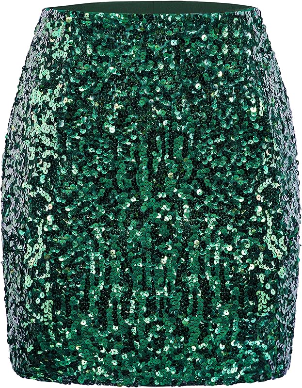 Maner Women's Sequin Skirt Sparkle Stretchy Bodycon Mini Skirts Night Out Party