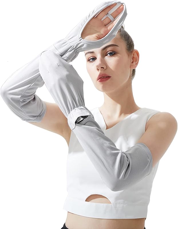 Driving Fingerless Sun Sleeves, Adjustable Arm Sleeve with Gloves, UV Protection Cooling Arm Cover for Gardening
