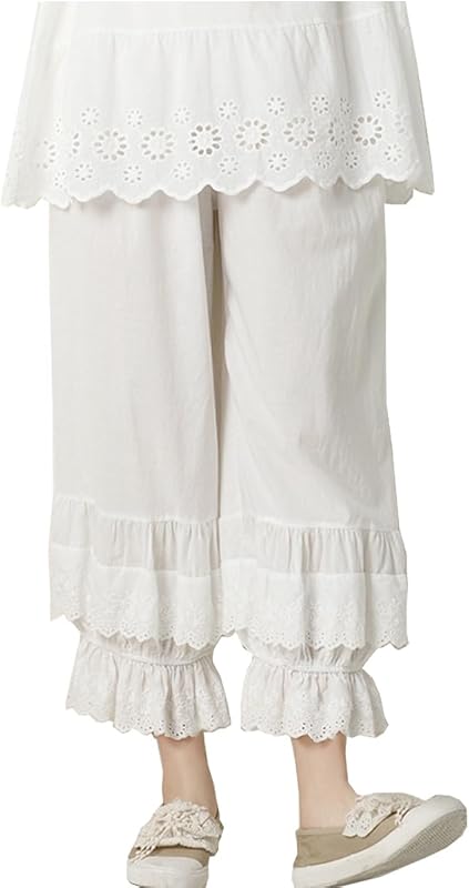 Vintage Lace Pettipants Slips Embroidery Flower Womens Lightweight Cotton Linen Bloomer Shorts Lounge Short Pants