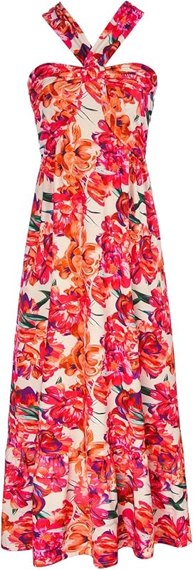 GRACE KARIN 2025 Women's Criss Cross Halterneck Sleeveless Summer Floral Print Flowy A Line Maxi Dress