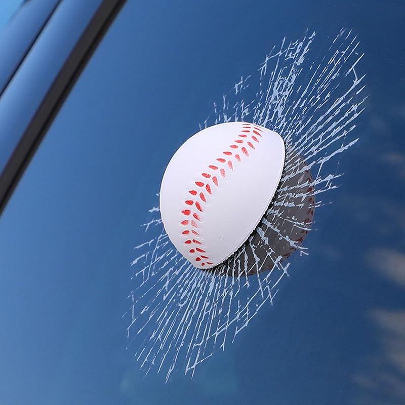 3D Prank Tricky Broken Glass Sticker Car Window Ball Hits Self Adhesive Funny Car Stickers (Tennis)