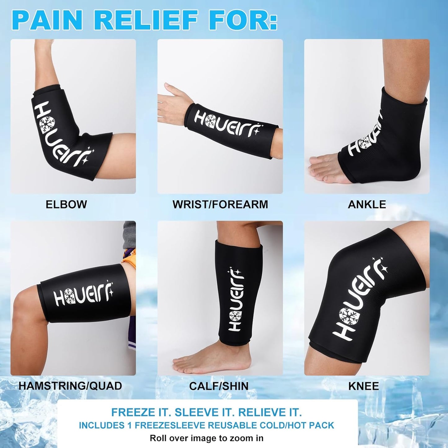 Ice Pack for Injuries Cold Compression Sleeve Flexible Cold/Hot Therapy Gel Ice Pack Wrap Pain Relief for Meniscus, MCL, ACL Reusable Cold Wrap Recovery for Elbow, Knee, Calf, Ankle - M
