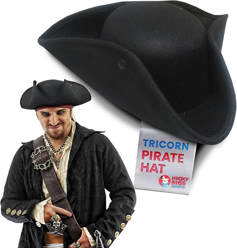 Nicky Bigs Novelties - Colonial Tricorn Pirate Hat - Adult Women and Mens Pirate Hat - Pirate Costume Accessory Colonial Hat