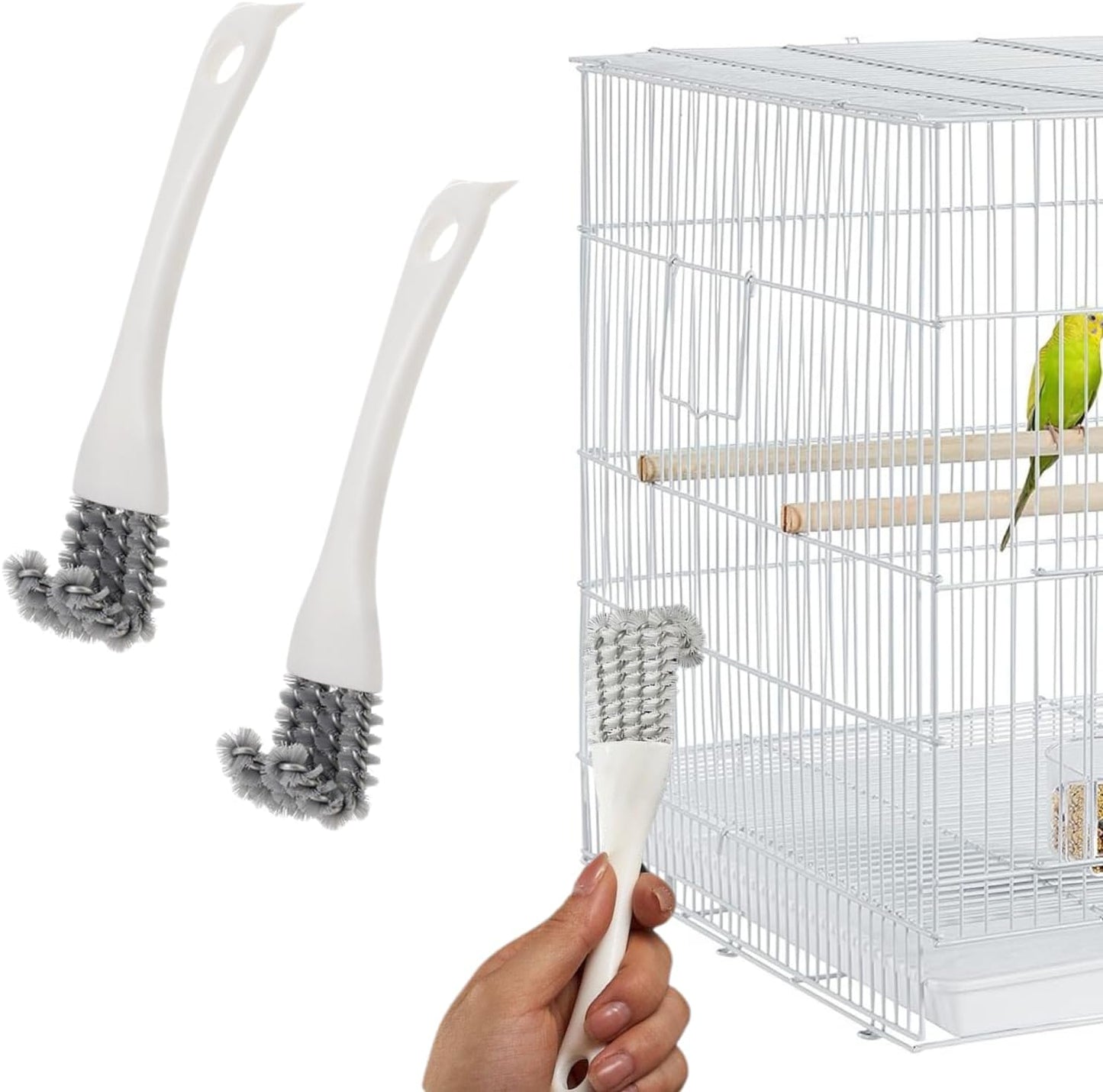 2 Pcs Bird Cage Brush with Scraper - Bird Cage Cleaner for Cleaning Kennels Perches Poop Remover Parrot Parakeet Pet Cage Accessories (2 Pcs)