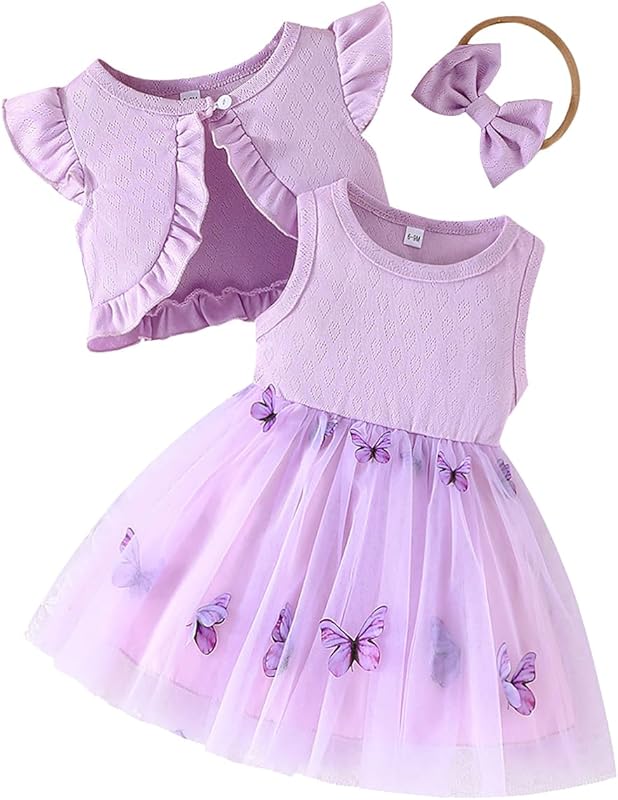 IDOPIP Baby Girls Tutu Dress Cardigan Headband 3 Pieces Elegant Embroidery Outfit Princess Baptism Ball Gown Pageant Dress