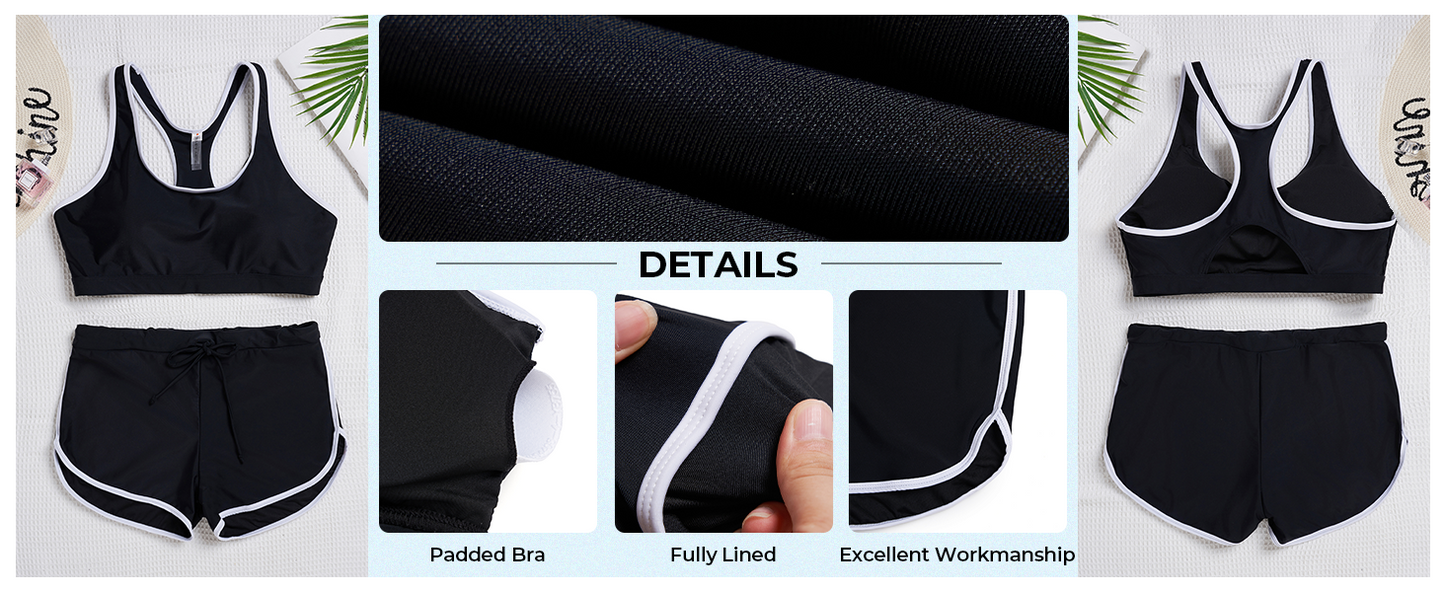 Tempt Me Women Two Piece Sports Bikini Athletic Swimsuits Racerback Crop Top with Boy Shorts Bathing Suits for Girls Vests