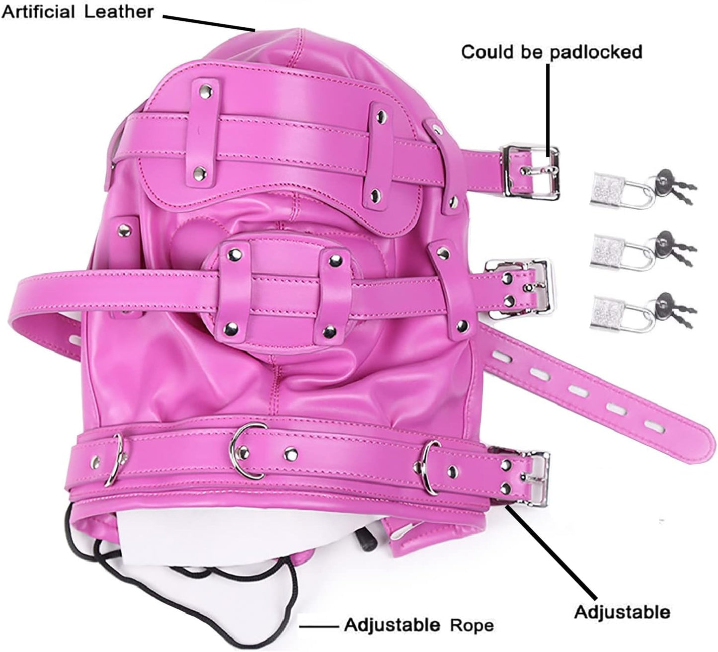 Soft Leather Halloween Mask, Full Face Breathable Portable Headgear Cosplay Head Hood Mask, Funny Masquerade Costume (3.93 inch, Pink)