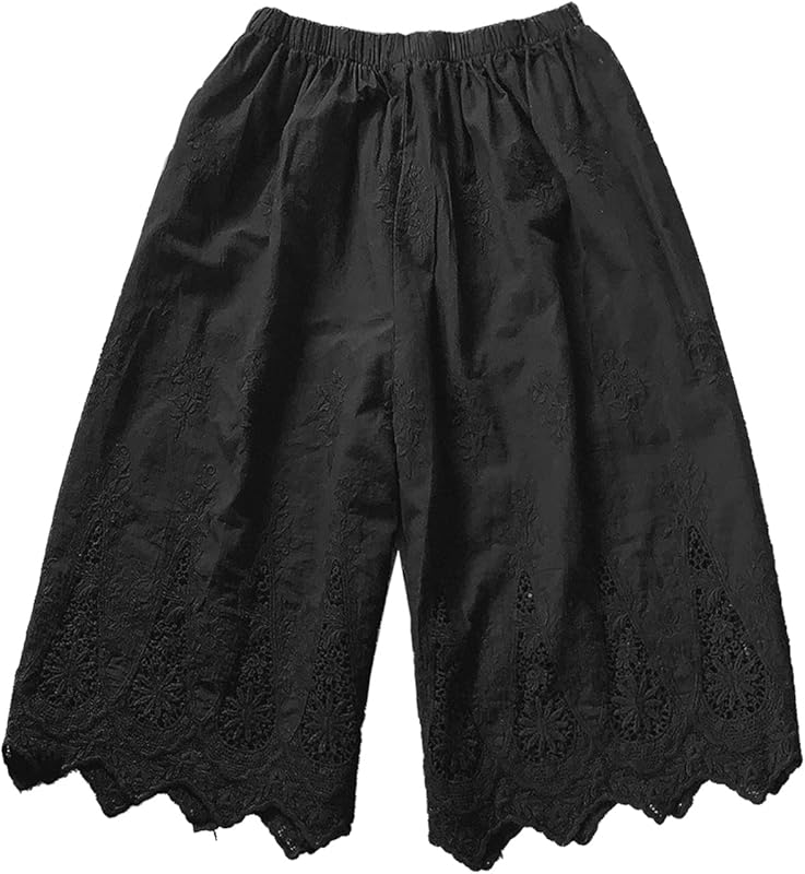 Vintage Lace Pettipants Slips Embroidery Flower Womens Lightweight Cotton Linen Bloomer Shorts Lounge Short Pants