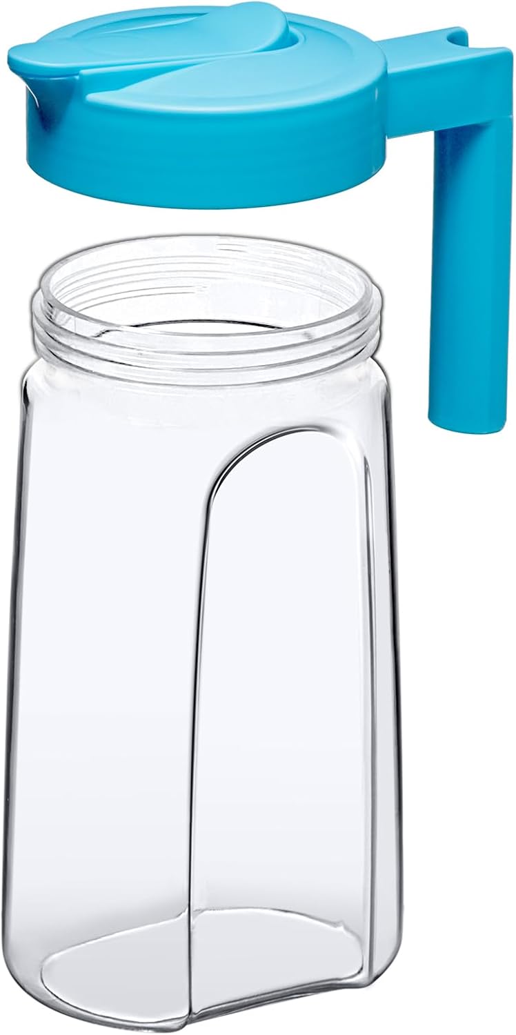 Amazing Abby - Slim Mini - Tritan Pitcher (48 oz), Unbreakable Plastic Water Pitcher with Lid, BPA-Free, Heat-Resistant, Dishwasher-Safe, Great for Iced and Hot Drinks, Indoors and Outdoors, Blue