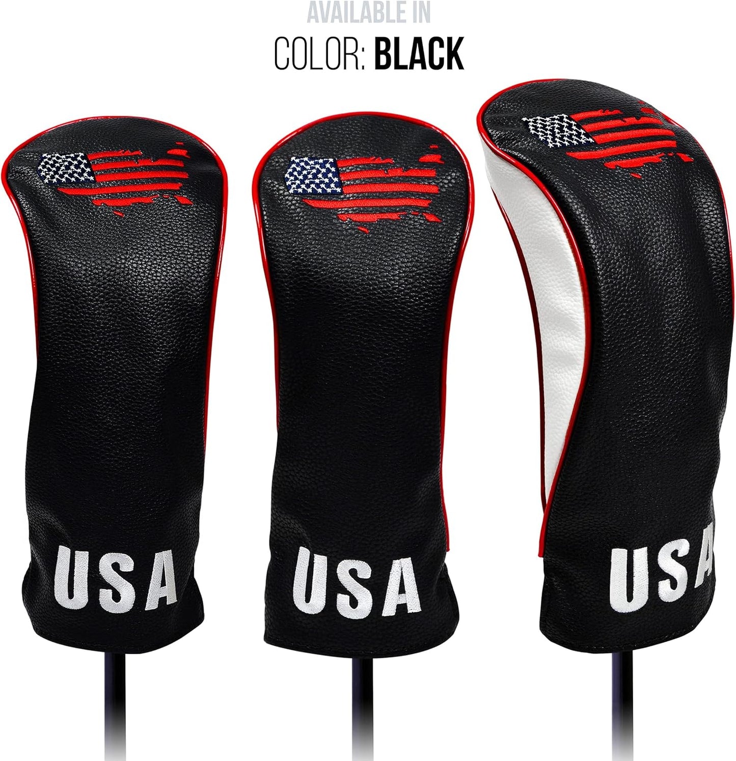 USA Golf Head Covers for Driver & Fairway Woods - Premium Leather Headcovers, Designed to Fit All Woods and Drivers