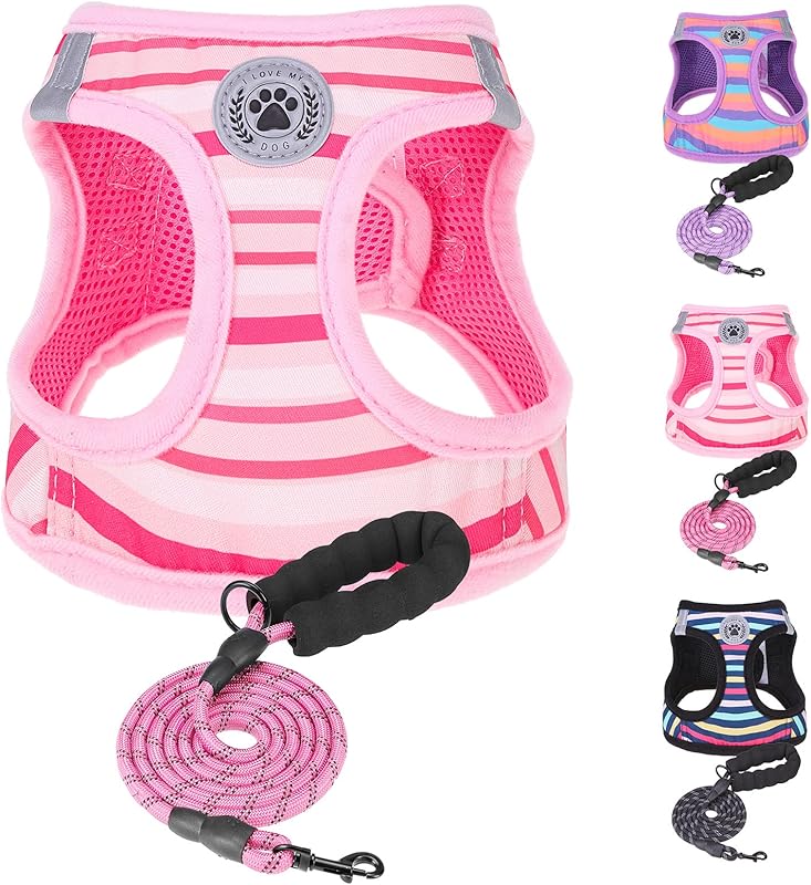 BEAUTYZOO Plaid Dog Harness and Leash Set for XS S Pets, Step-in No Choke No Pull Soft Mesh Vest Harness, Reflective for Extra-Small/Small Medium Puppy Dogs and Cats, Beige S