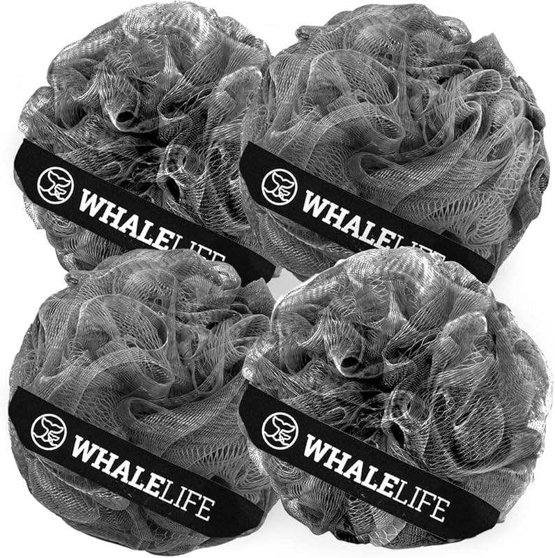 Loofah Sponge Bath Sponge for Women Men 4 Pack (Purple Brown Green Blue)