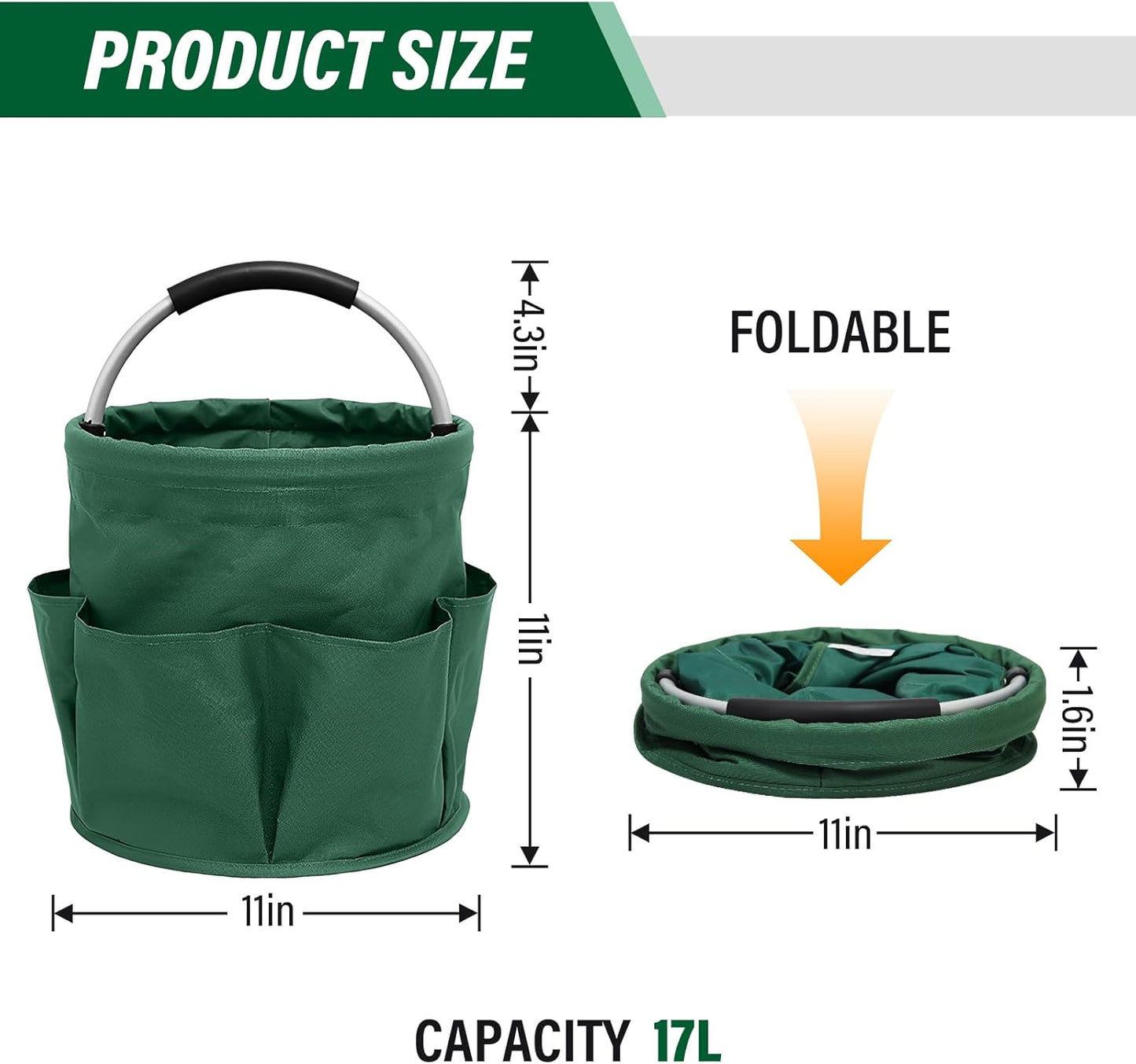 Multifunctional Folding Basket with Handles: Portable Picnic Baskets, Outdoor Beach Baskets, Garden Picking Baskets, Gift Baskets, Collapsible Bathroom Storage Baskets (Green)