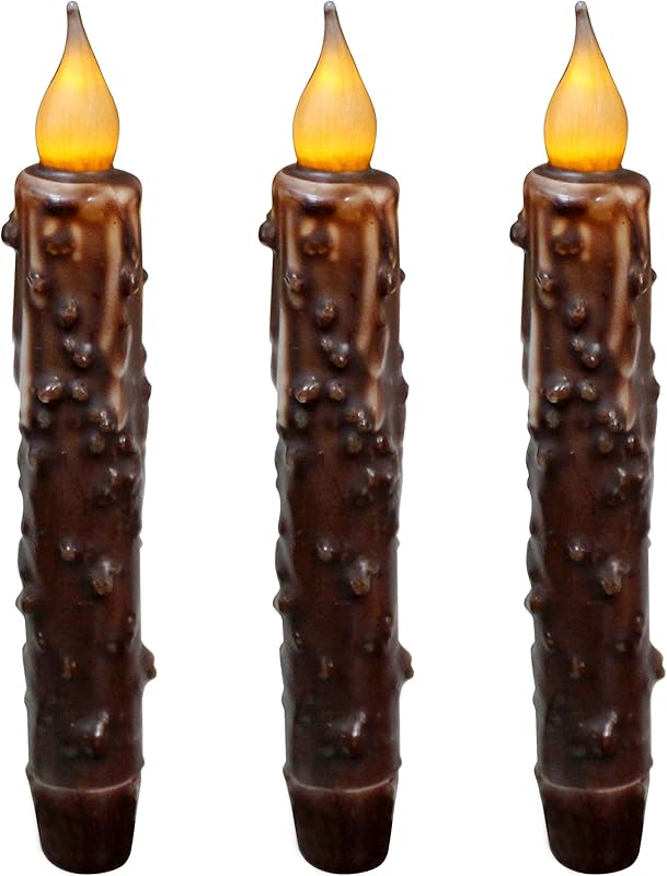 CVHOMEDECO. Real Wax Hand Dipped Battery Operated LED Timer Taper Candles Country Primitive Flameless Lights Décor, 6-3/4 Inch, Matt Black, 3 PCS in a Package