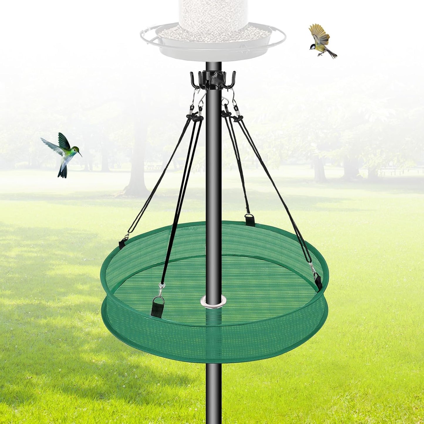 20'' Bird Seed Catcher Tray for Pole Mounted Bird Feeder, Birdseed Hoop with Holes Fits 1'' Pole for Birds Feeders Outdoors, Backyard, Garden (1)