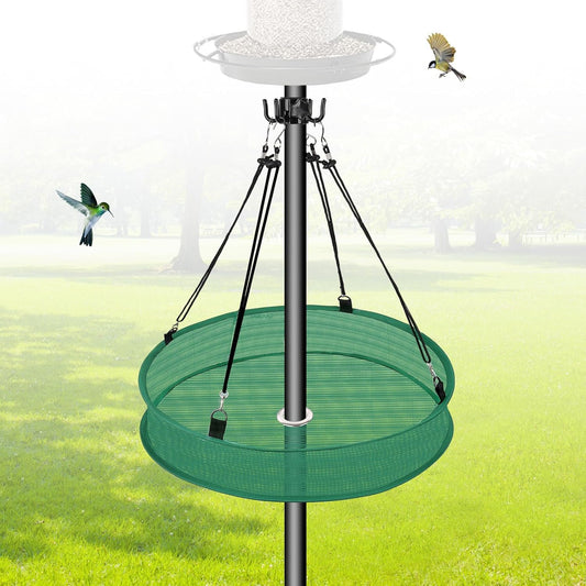 20'' Bird Seed Catcher Tray for Pole Mounted Bird Feeder, Birdseed Hoop with Holes Fits 1'' Pole for Birds Feeders Outdoors, Backyard, Garden (1)