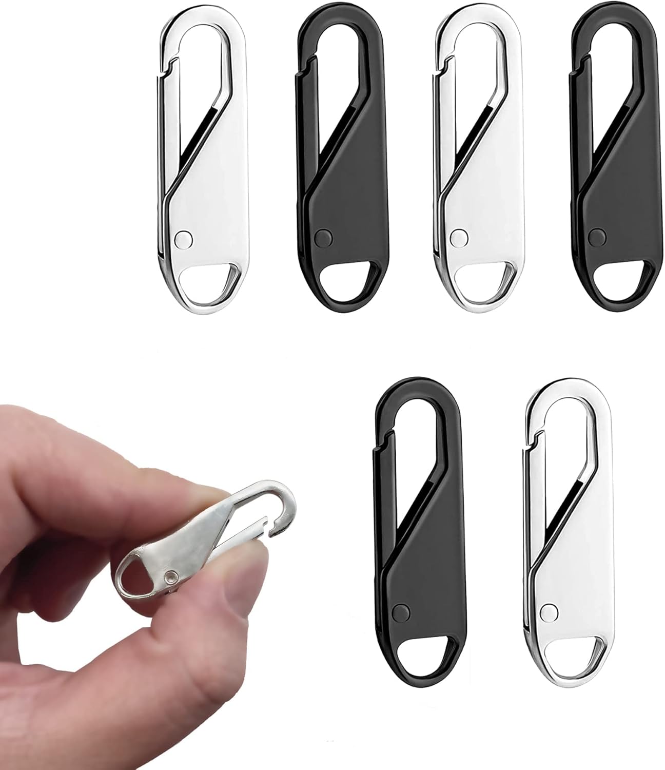 6 PCS Zipper Pull Replacements, Zipper Repair Kit Zipper Slider Pull Tab Universal Zipper Fixer Metal Zipper Head Pullers Handle Zipper Extenders for Clothing Jackets Backpack Boots Purse Coat
