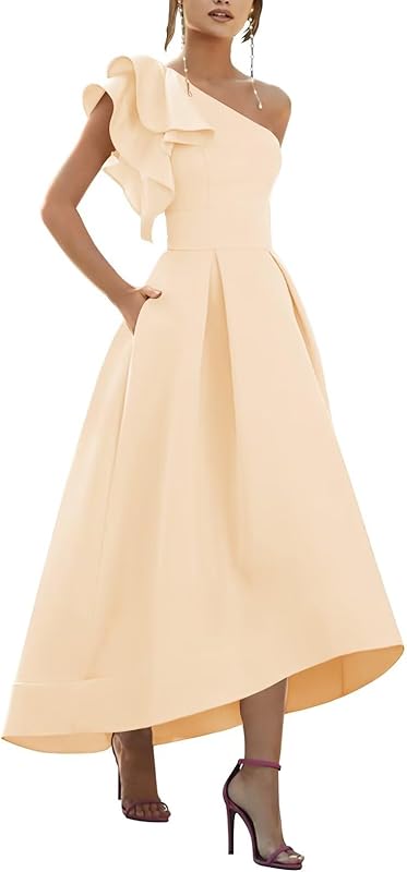 One Shoulder Satin Mother of Bride Dresses 2025 High-Low Ruffle Formal Evening Party Gowns