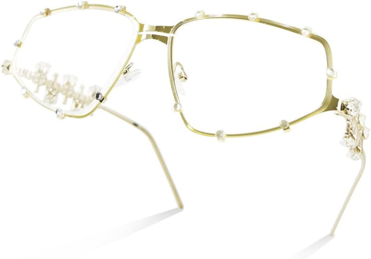 Y2K Futuristic Blue Light glasses for Women, Retro 90s Narrow Rectangle Eyewear with Diamond LA047