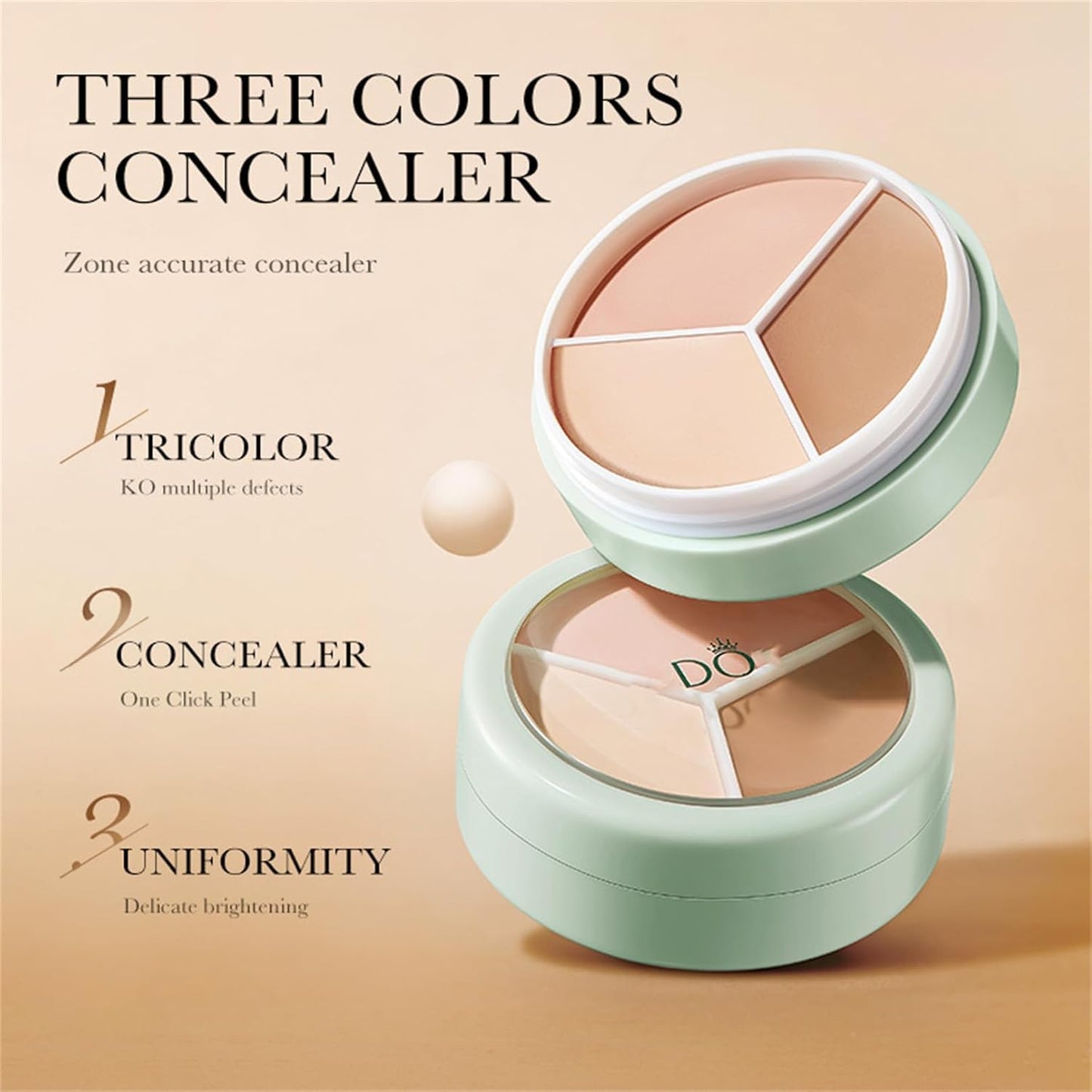 Artistic Tri-Color Concealer Palette Waterproof Tri Color Foundation Cover Full Coverage Face Concealer Makeup Highlight Contour Palette (1 Pack)