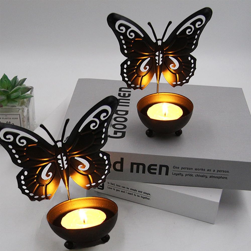 Butterfly Tea Light Candle Holder, Black Metal Candle Holder for Home Decor(2pcs)
