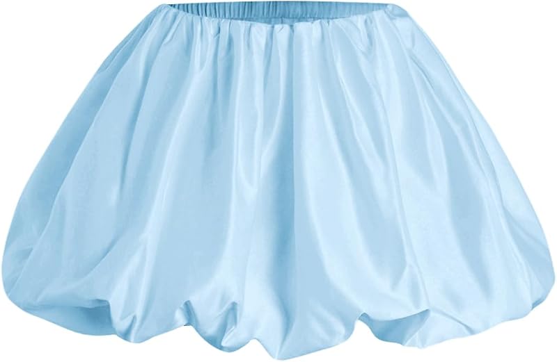 Women's Y2K Bubble Mini Skirt Low Waist Ruffle Short Hem A Line Pleated Balloon Skirt Bloomers