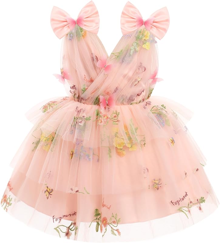 IMEKIS Toddler Girls Butterfly Birthday Dress Rainbow Tulle Formal Wedding Party Ruffle Tutu Dresses Photo Shoot