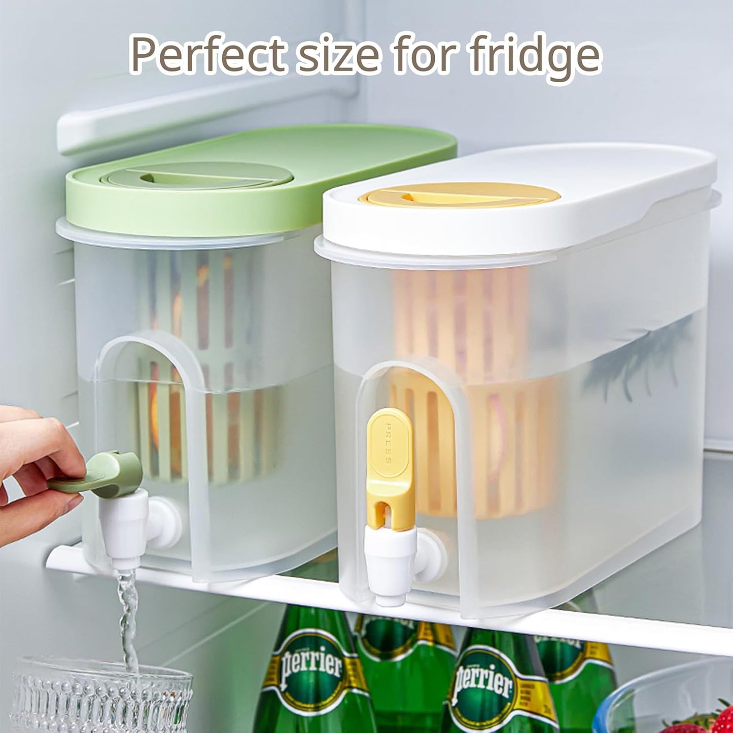 Drink Dispenser for Fridge, Beverage Liquid Drink Container for Party, 0.9 Gallon, Cold Water Pitcher Lemonade Stand Juice Jug with Spigot (White)