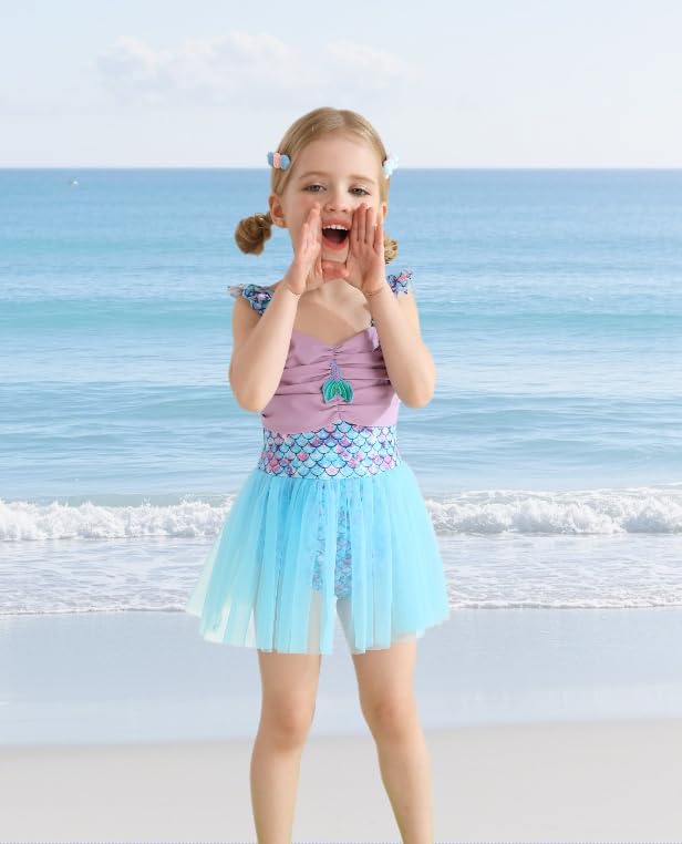 Toddler Swimsuit Girl Mermaid Baby Bathing Suit Girl Summer One Piece Girls Swimwear Ruffle Sleeve Swimsuits