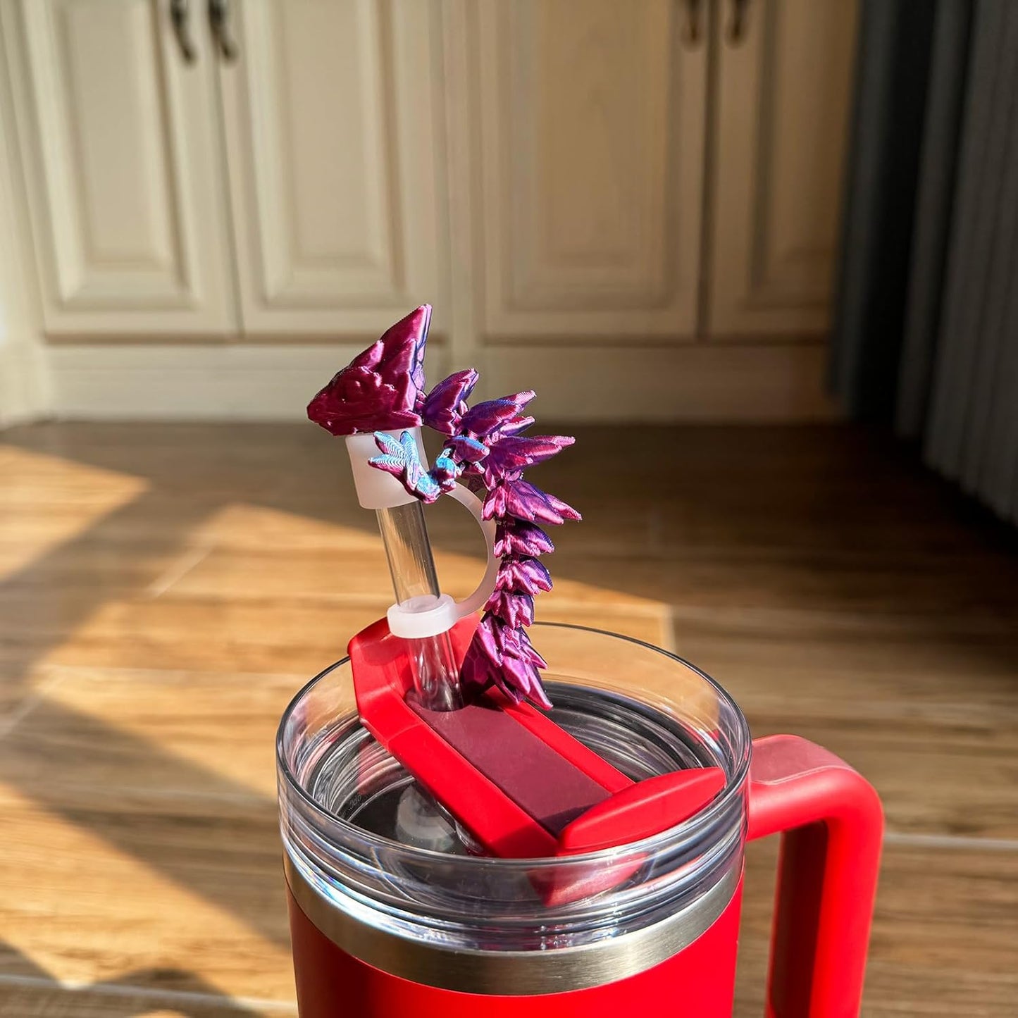 Dragon Straw Cover Cap Compatible with Stanley 30 & 40oz Straw Cup, Silicone Straw topper with 3D Printed Dragon, Cool Tumbler Accessories (Blue-Purple), Halloween Decorations
