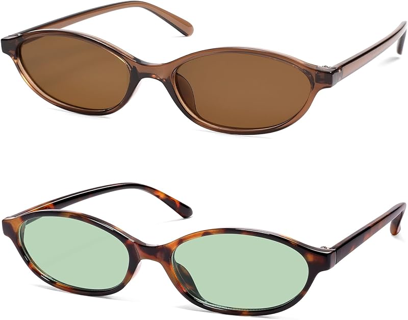 Retro Oval Cat Eye Sunglasses for Women Y2k Trendy Narrow Sunnies Designer Sun Glasses AR82253