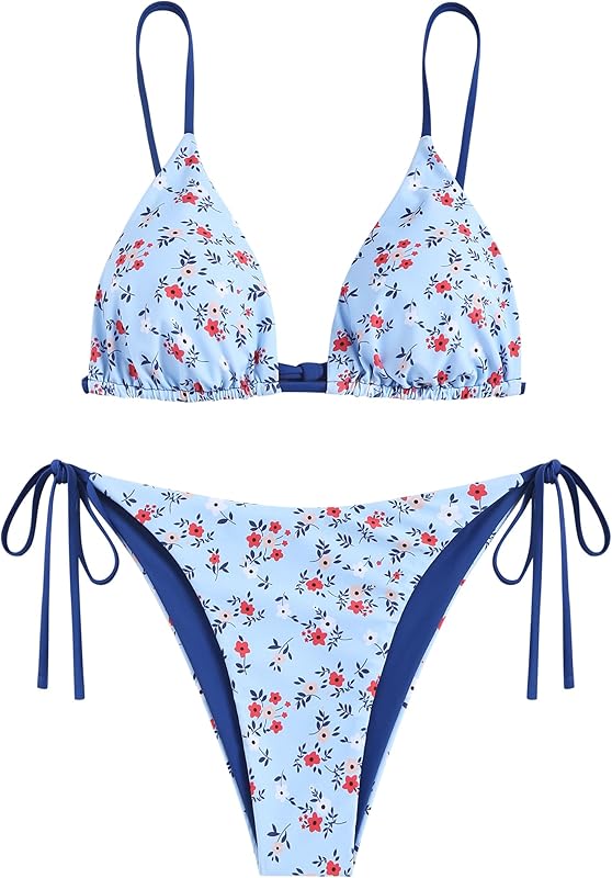 ZAFUL Women's Triangle Bikini Floral String Bikini Set Two Piece Swimsuit Bathing Suits