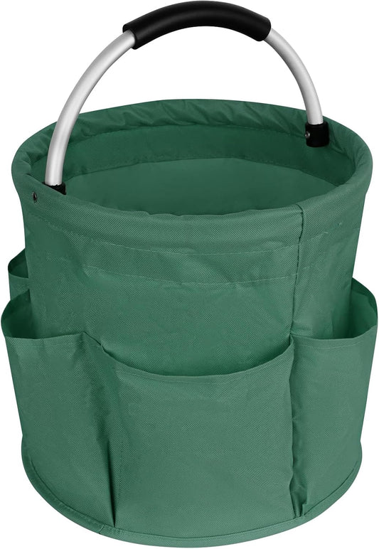 Collapsible Basket with Handles: Portable Picnic, Beach, Garden Harvest， Market Shopping Basket, Home Storage, Bathroom Organizer（Green）
