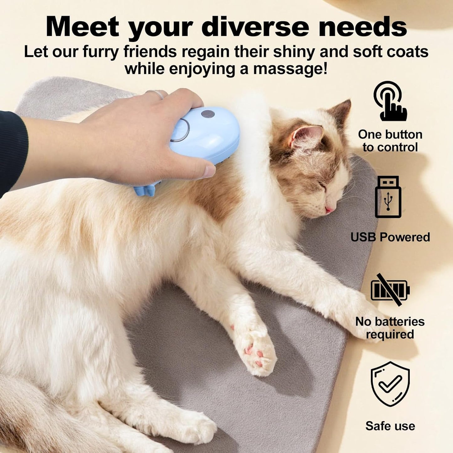 Cat Steam Brush for Shedding, Grooming With Steam, Rechargeable, Steamy Cat Brushes 3 In1, Self Cleaning Brush Massage,Clean and Removing Loose Hair-Blue