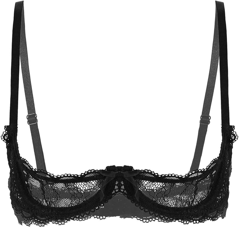 Freebily Womens Sheer Lace Exposed Nipples Support Shelf Bra Wire-Free Unlined Bralette