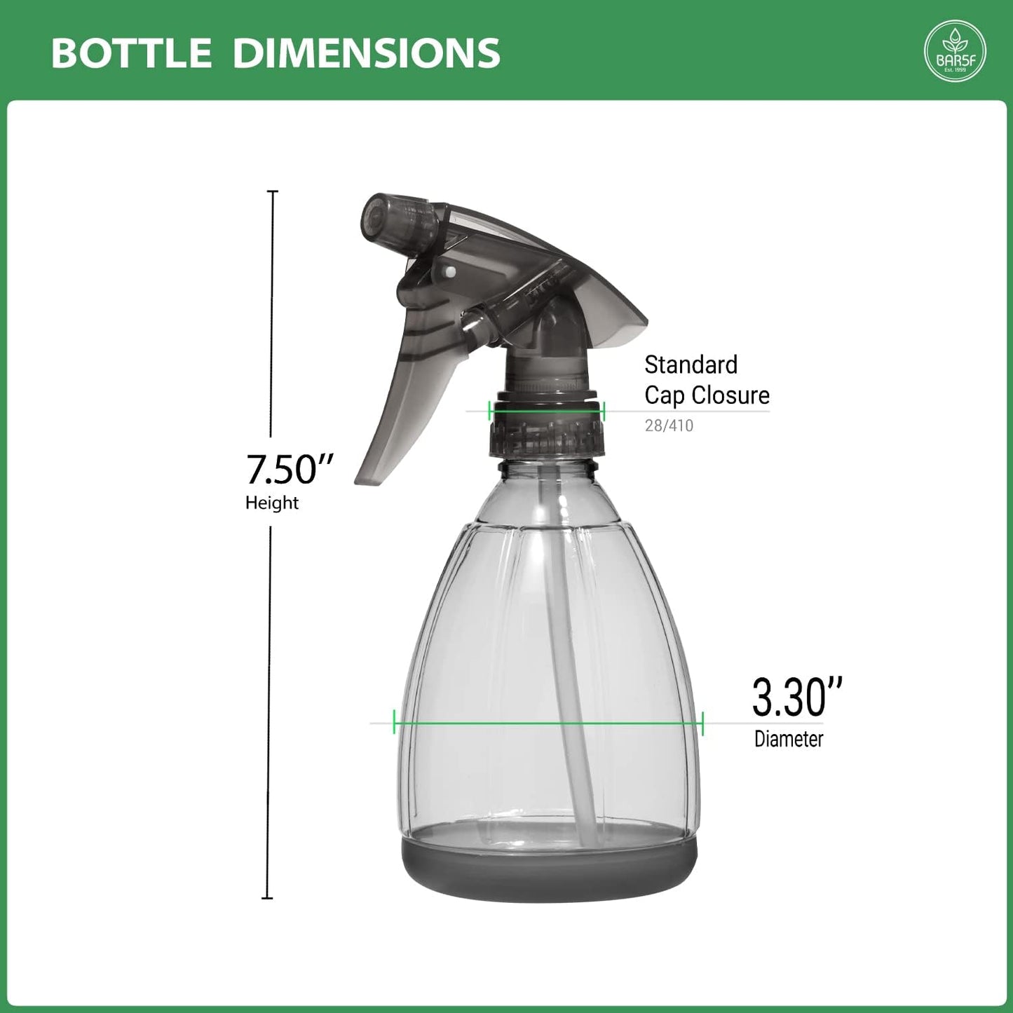 Bar5F Plastic Spray Bottle, 12 oz | Leak Proof, Empty, Trigger Handle, Adjustable Fine to Stream, Refillable, Hair Salons & Spas, Household Cleaners, Cooking | Smoke Grey (1)